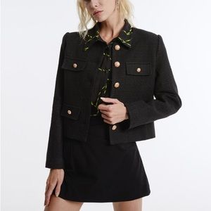 Urban Revivo black cropped jacket with gold buttons